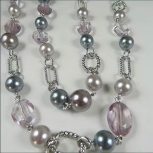 Premier Designs Pink & Gray Faux Pearl  Necklace